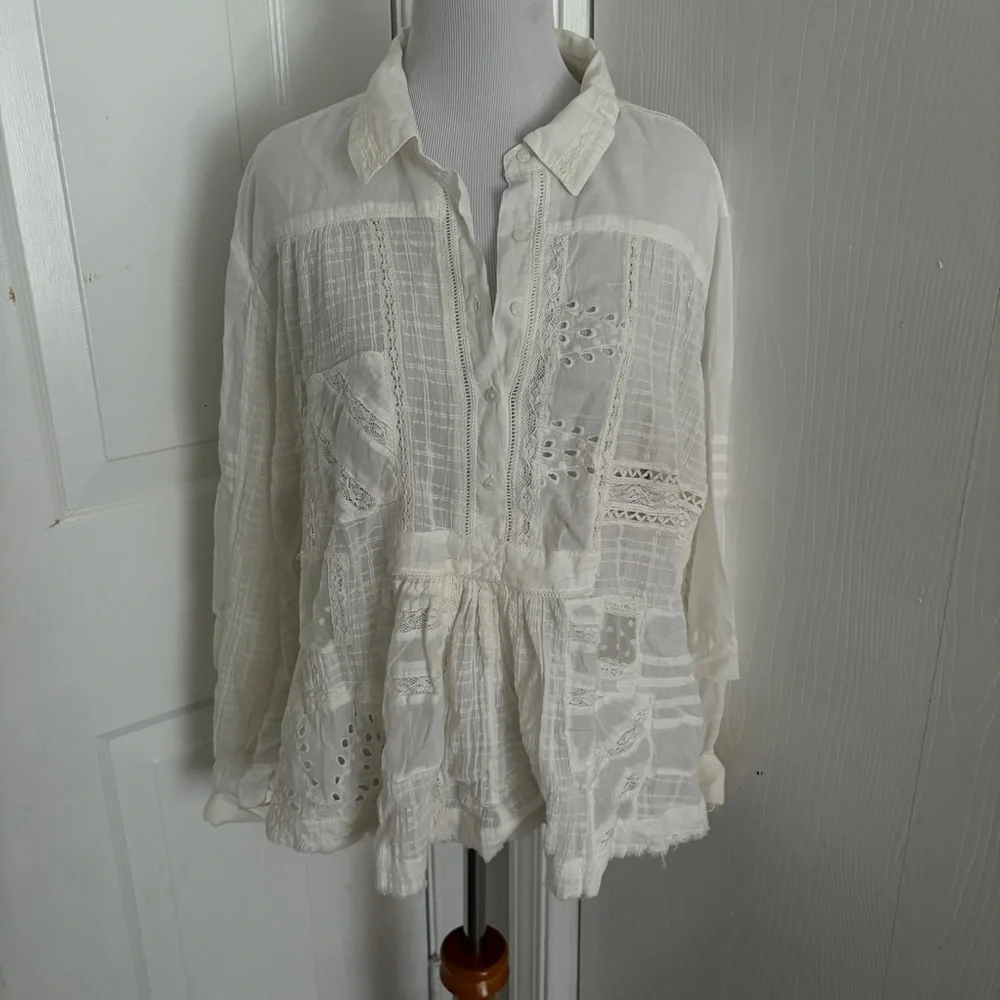 Free People Bluejay Patchwork Blouse D3